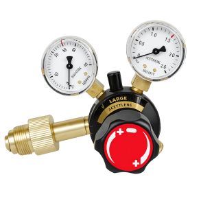9020310 - Regulator Large Acetylene - Work area (bar) 0 - 1.5 A EN ISO 2503 Class 2 25 bar 1,5 bar Content pressure gauge (bar) 0 - 40 Work pressure gauge (bar) 0 - 2.5 Connection Inlet G 3/4
