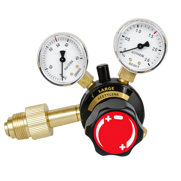 9020310 - Regulator Large Acetylene - Work area (bar) 0 - 1.5 A EN ISO 2503 Class 2 25 bar 1,5 bar Content pressure gauge (bar) 0 - 40 Work pressure gauge (bar) 0 - 2.5 Connection Inlet G 3/4" Thread Ext. Outlet G 3/8" LH