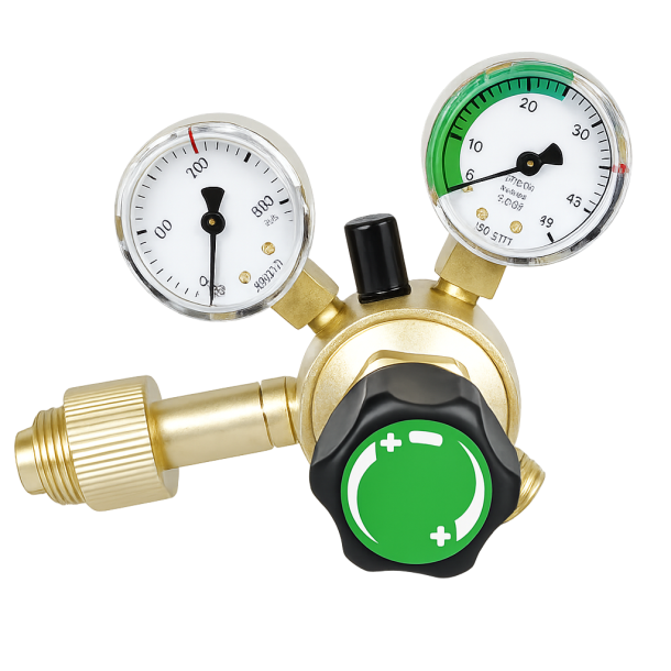 9034410 - Regulator Medium CO2 - Nominal work flow (l/min) 0 - 25 N EN ISO 2503 200 bar Content pressure gauge (bar) 0 - 315 Flow pressure gauge (l/min) 0 - 45 Connection Inlet W 21.8 x 1/14" Thread Int. Outlet G 3/8"