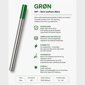 Green  - Wolfram Tungsten elektrode 2,0 green (WP) - Aluminium og magnesium