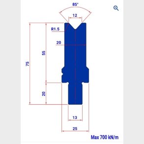 M12S.85-55 W20 - Bystronic Die M12S.85 H55 W20 L=515 FSW - 2044581 - 5,6 kg - ref.  Italy
