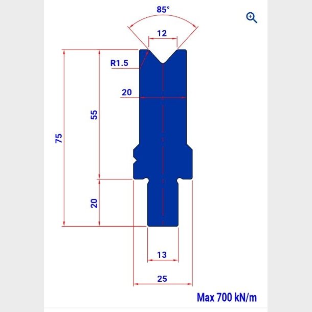 M12S.85-55 W20 - Bystronic Die M12S.85 H55 W20 L=515 FSW - 2044581 - 5,6 kg - ref.  Italy