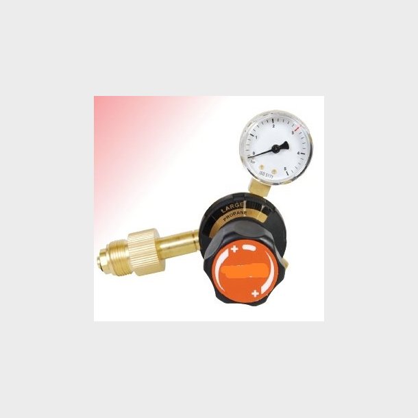 9011010 - Regulator Large Propane - Work area (bar) 0 - 4 P EN ISO 2503 Class 1 25 bar 4 bar Content pressure gauge (bar) Work pressure gauge (bar) 0 - 6 Connection Inlet W22.1-1/22  LH  (NGO) Thread Ext. Outlet G 3/8" LH