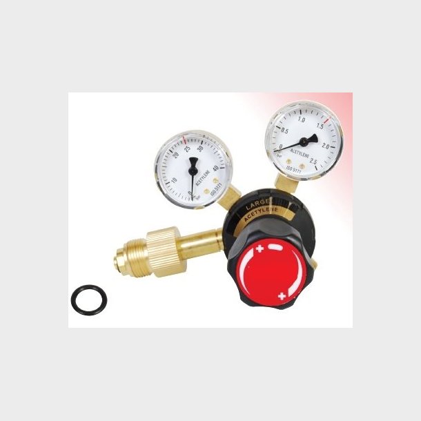 9020310 - Regulator Large Acetylene - Work area (bar) 0 - 1.5 A EN ISO 2503 Class 2 25 bar 1,5 bar Content pressure gauge (bar) 0 - 40 Work pressure gauge (bar) 0 - 2.5 Connection Inlet G 3/4" Thread Ext. Outlet G 3/8" LH