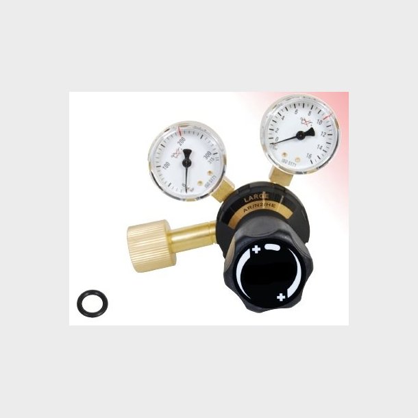 9023210 - Regulator Large Nitrogen 10 bar - Work area (bar) 0 - 10 N EN ISO 2503 200 bar Content pressure gauge (bar) 0 - 315 Work pressure gauge (bar) 0 - 16.0 Connection Inlet W 24.32 x 1/14" Thread Int. Outlet G 3/8"