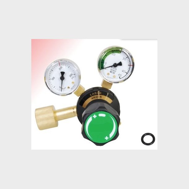 9024310 - Regulator Large Argon/Mixed gas - Nominal work flow (l/min) 0 - 25 N EN ISO 2503 200 bar Content pressure gauge (bar) 0 - 315 Flow pressure gauge (l/min) 0 - 45 Connection Inlet W 24.32 x 1/14" Thread Int. Outlet G 3/8"