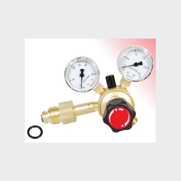 9030310 - Regulator Medium Acetylene - Work area (bar) 0 - 1.5 A EN ISO 2503 Class 2 25 bar 1,5 bar Content pressure gauge (bar) 0 - 40 Work pressure gauge (bar) 0 - 2.5 Connection Inlet G 3/4" LH Thread Ext. Outlet G 3/8" LH
