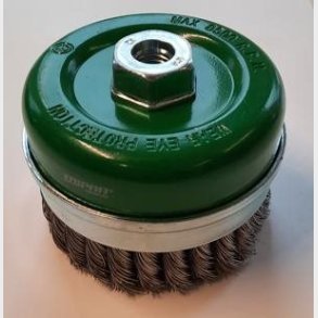 R022 - Cup Brush Twist-Knot w/Skirt Taipan �100mm S/Steel - alt. Ref. TO-3628