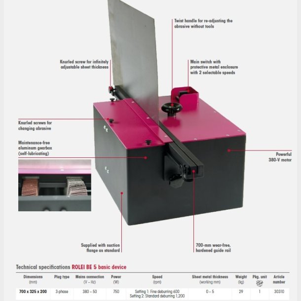 30310 - 1 - ROLEI BE 5 - sheet metal deburring machine 380 volts, 50 Hz - HTS84601900 - DE - _maxrpm -