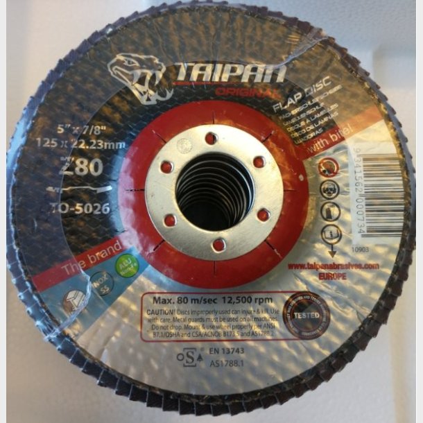 K020 - Taipan Original Ceramic Flap Disc �125 Grit 80 Zirconium - max. 12250 RPM - alt. Ref. TO-5026
